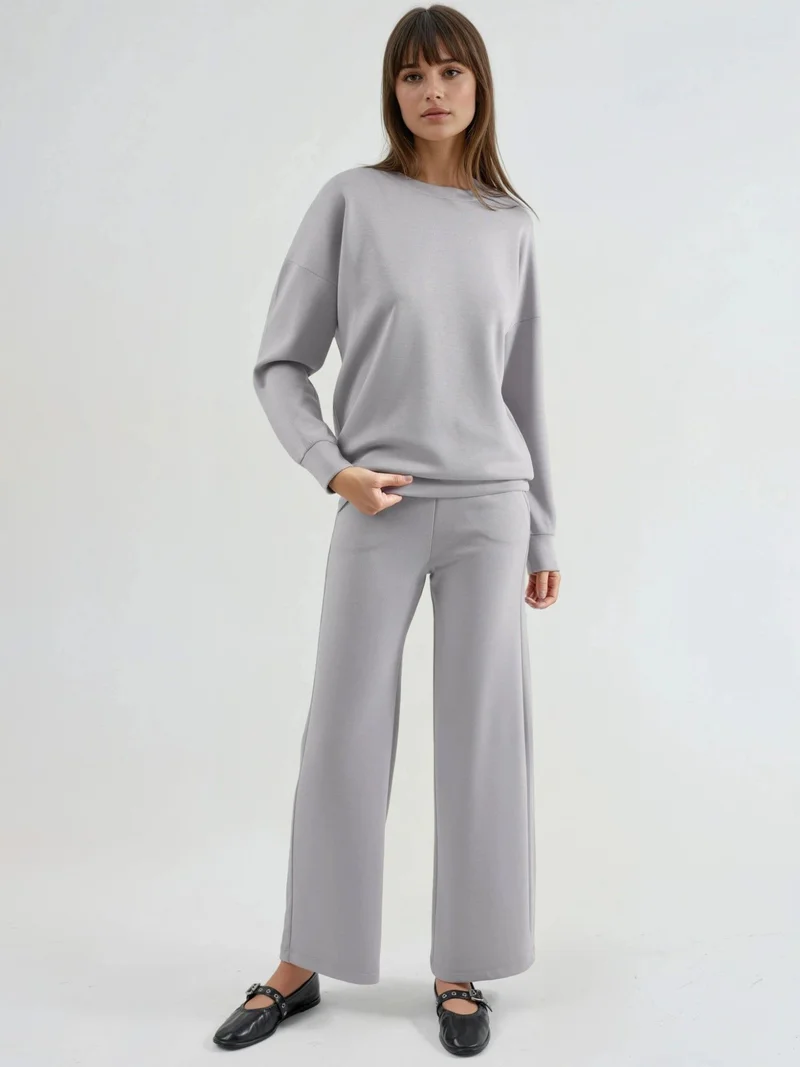 HICCUP Modal Touch Crew Neck Sweatshirt & Wide Leg Pants Two-Piece Set Bersan Collection