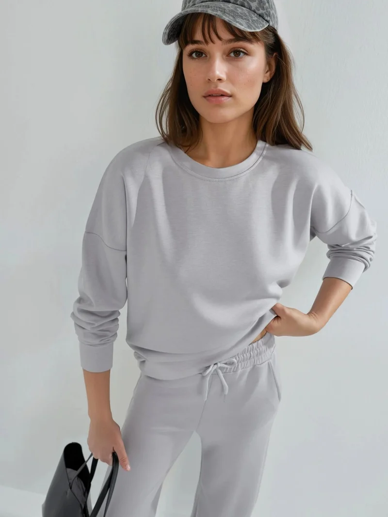 HICCUP Modal Touch Crew Neck Sweatshirt & Wide Leg Pants Two-Piece Set Bersan Collection