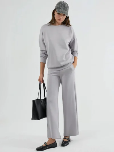 HICCUP Modal Touch Crew Neck Sweatshirt & Wide Leg Pants Two-Piece Set Bersan Collection