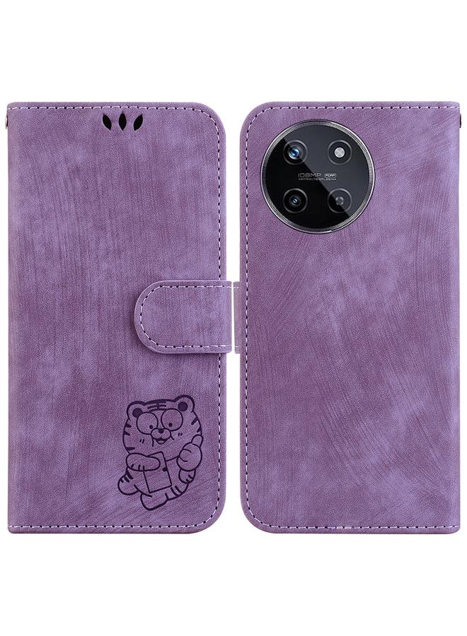 اس-توب جراب لهاتف Realme 11 4G Global جراب هاتف من الجلد المنقوش عليه نمر صغير - Image 1