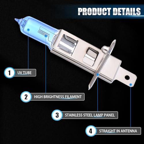 GKmow Pack-2 H1 Halogen Bulbs, Car Xenon Light Bulbs, 12V 100W Car High Beam Lights, Automobile Lights Replacement Kit, Universal for Most Cars, SUVs and Vans (White #H1) - Image 3