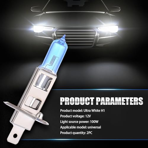GKmow Pack-2 H1 Halogen Bulbs, Car Xenon Light Bulbs, 12V 100W Car High Beam Lights, Automobile Lights Replacement Kit, Universal for Most Cars, SUVs and Vans (White #H1) - Image 2