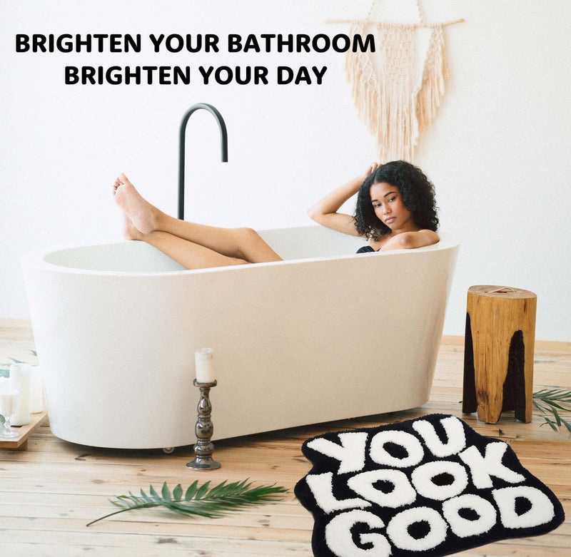 DyeFury DyeFury ?????????? ????"" ??????"" You Look Good Bath Mat Cute Cool Bathroom Rugs Funny Bathroom Mats Fun Funky Bathroom Decor Non Slip Bath Rug  Trendy Black and White Bath Shower Mat - Image 4