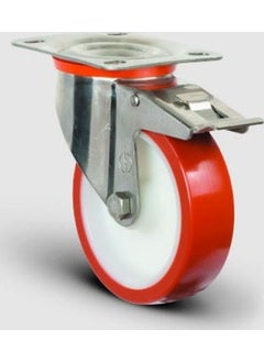 Emes Stainless Inox, Plate Mounted, Bushed, Polyurethane Medium Industrial Wheel with Spherical Brake Diameter: 125 - Ssez01 Zkp 125F 