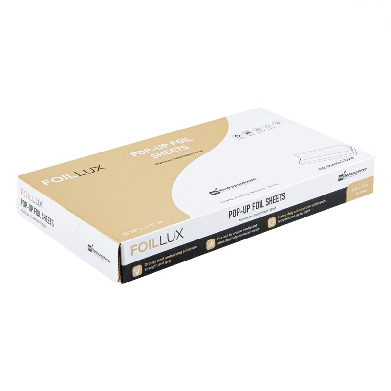 Restaurantware Lux Pop-Up Foil Sheets - 10.8 x 9 Inch, 100 Gold Embossed Aluminum Foil Papers, Greaseproof, Freezable & Oven Ready - Image 2