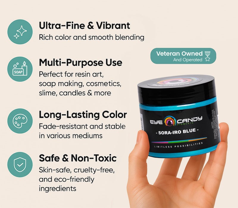 Eye Candy Premium Mica Powder Pigment â€œSora-IRO Blueâ€ (50g) Multipurpose DIY Arts and Crafts Additive | Woodworking, Epoxy, Resin, Paint, Soap, Nail Polish, Lip Balm (Sora-IRO Blue, 50G) - Image 3