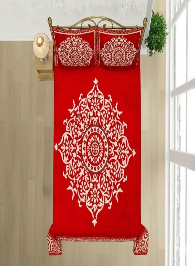 FRESH FROM LOOM ملاءة سرير ثقيلة من المخمل الشنيل الزهري من Fresh From Loom، 500 خيط، مناسبة لسرير مزدوج أو سرير كينج - 90 × 100 بوصة، لون أحمر، مع غطاءين للوسائد. - Image 4