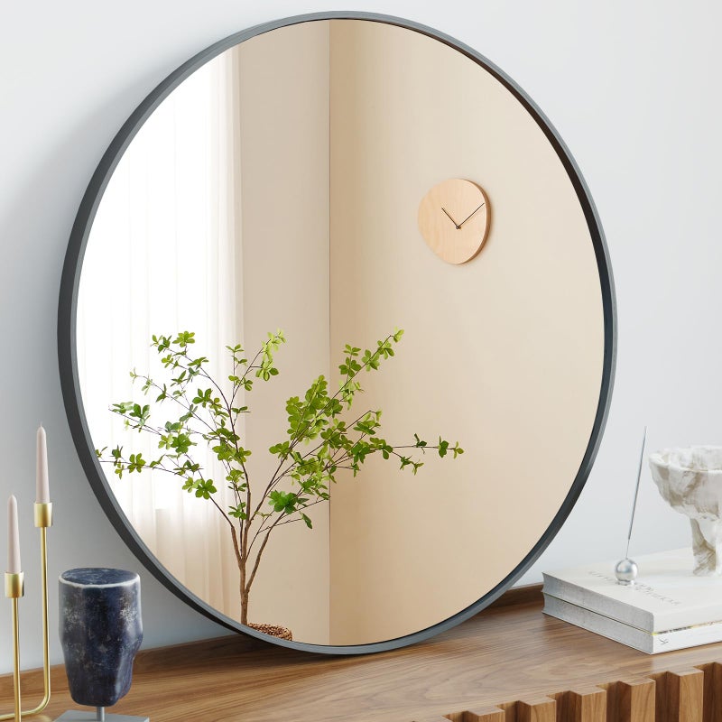 NEWBULIG Black Round Wall Mirror 30 Inch, Bathroom Mirrors for Over Sink, Wall Decor for Bathroom, Entryway, Bedroom, Vanity - Image 1