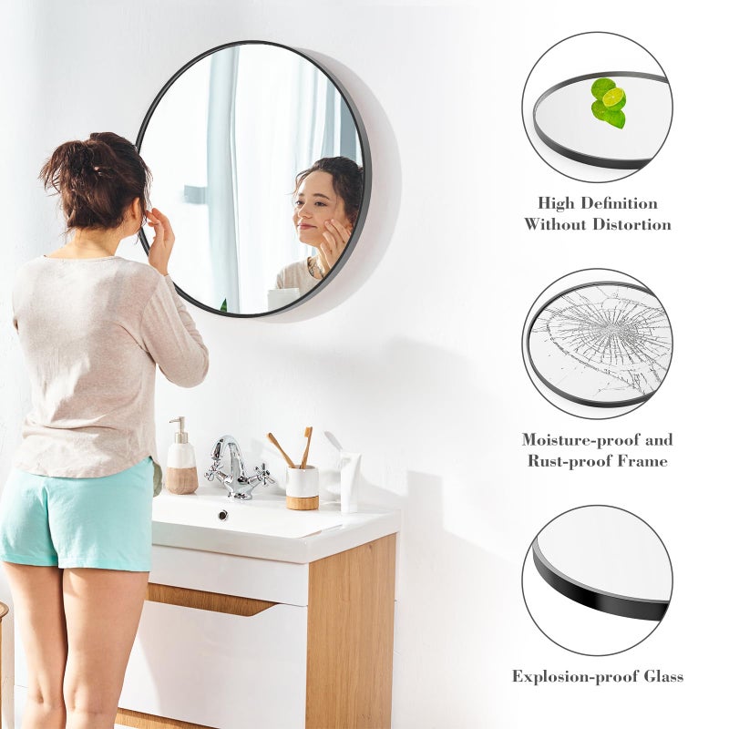NEWBULIG Black Round Wall Mirror 30 Inch, Bathroom Mirrors for Over Sink, Wall Decor for Bathroom, Entryway, Bedroom, Vanity - Image 3