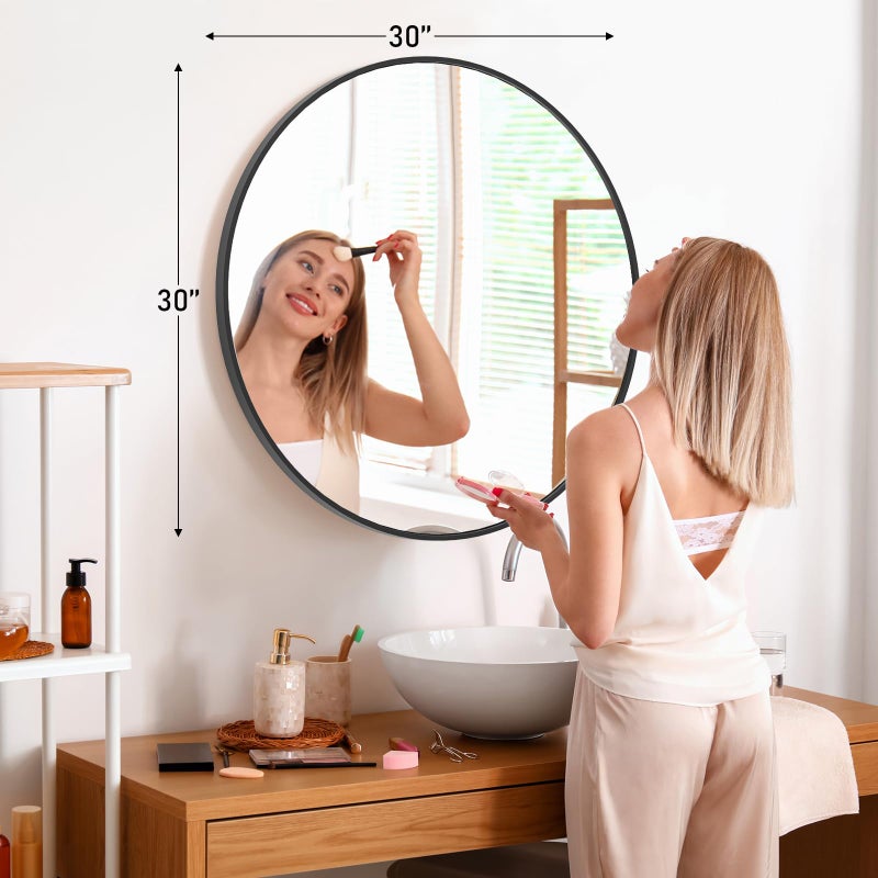 NEWBULIG Black Round Wall Mirror 30 Inch, Bathroom Mirrors for Over Sink, Wall Decor for Bathroom, Entryway, Bedroom, Vanity - Image 2