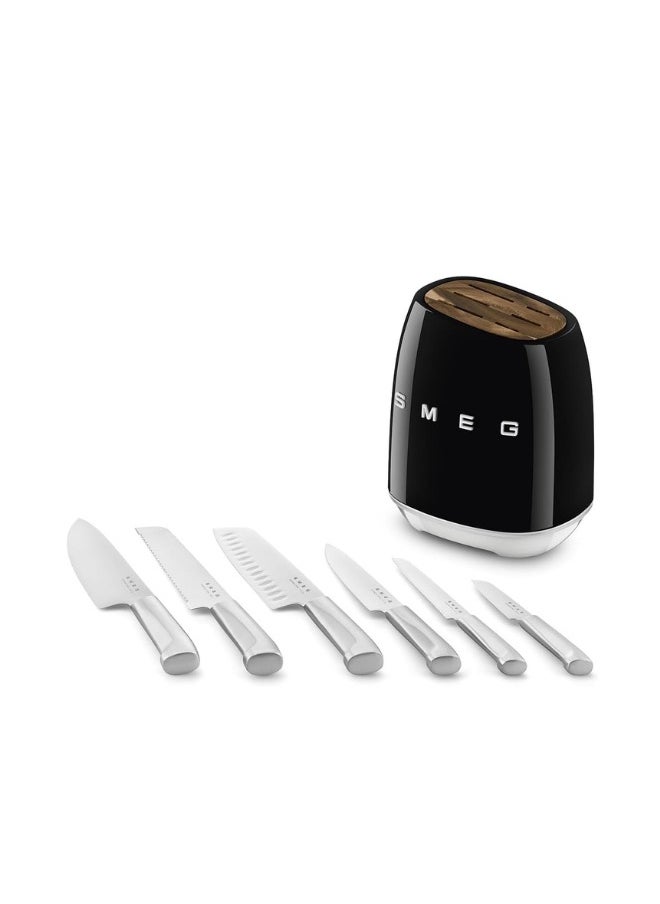 smeg Smeg, Knife Block, KBSF02BL, 6 Knives Included Stainless Steel, Stainless Steel Block Body and Knife Slot in Acacia Wood, Black  - Image 3