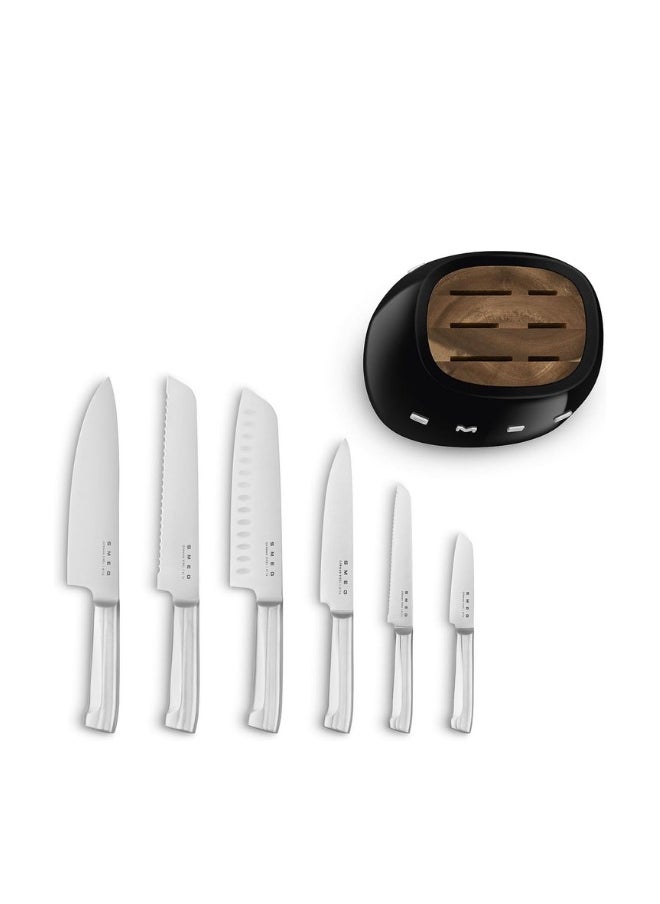 smeg Smeg, Knife Block, KBSF02BL, 6 Knives Included Stainless Steel, Stainless Steel Block Body and Knife Slot in Acacia Wood, Black  - Image 4