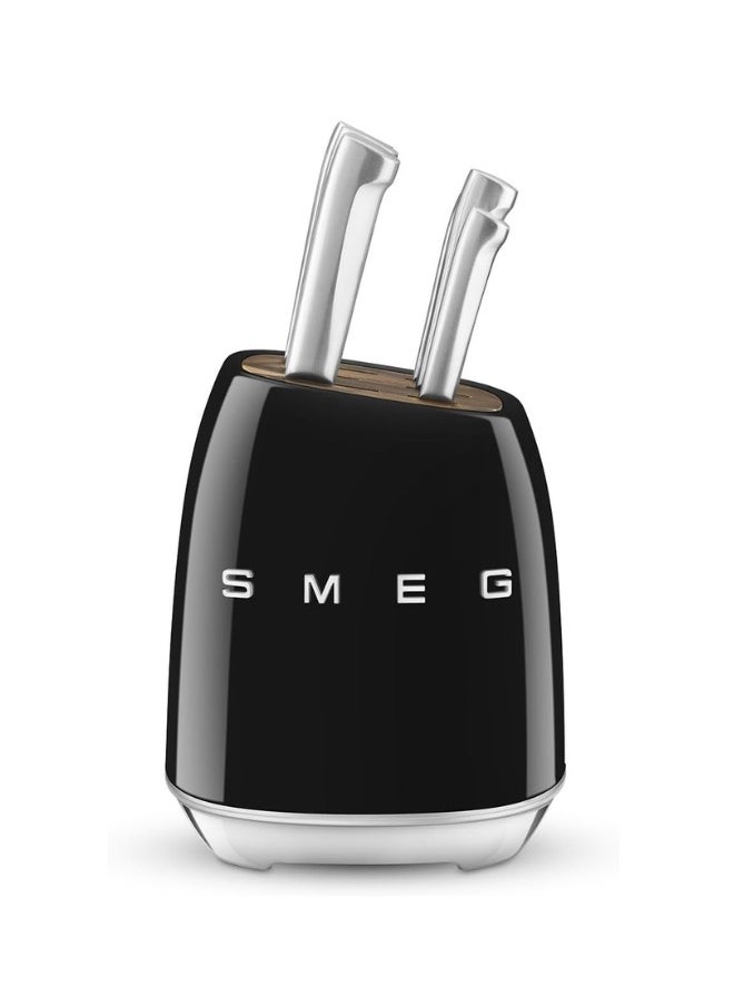 smeg Smeg, Knife Block, KBSF02BL, 6 Knives Included Stainless Steel, Stainless Steel Block Body and Knife Slot in Acacia Wood, Black  - Image 2