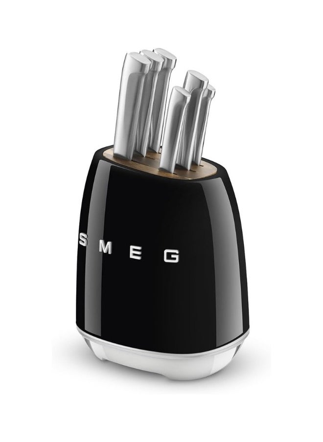smeg Smeg, Knife Block, KBSF02BL, 6 Knives Included Stainless Steel, Stainless Steel Block Body and Knife Slot in Acacia Wood, Black  - Image 1