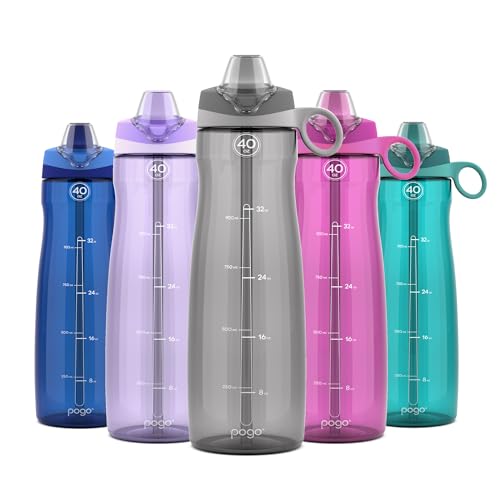 Pogo BPA-Free Tritan Plastic Water Bottle with Soft Straw, 40 Oz, Grey - Image 1