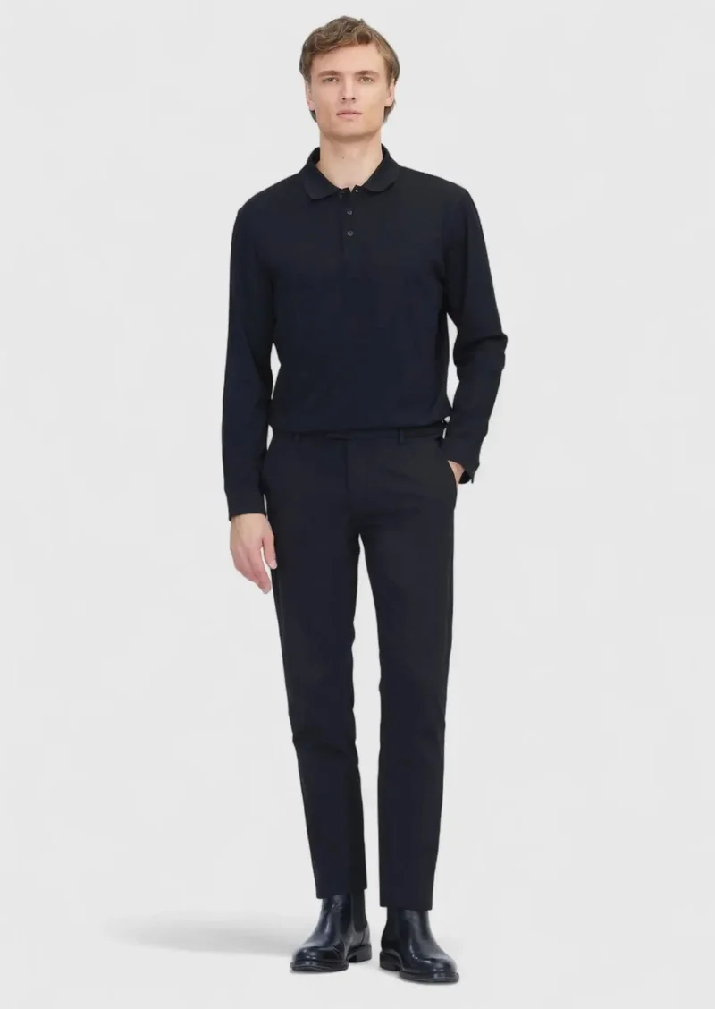 RAMSEY Black Weaving Regular Fit Casual Cotton Blended Trousers