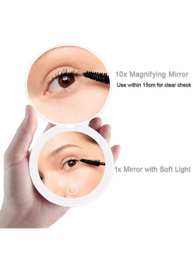 Milishow Compact Mirror With Led Light1X/10X Magnifying Rechargeable Mirror3.5In Pocket Mirror Dimmable Travel Mirror For Pursepockethandheld 2Sided Makeup Mirror (White 1Pack)  - Image 3