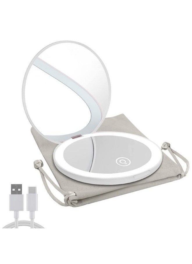 Milishow Compact Mirror With Led Light1X/10X Magnifying Rechargeable Mirror3.5In Pocket Mirror Dimmable Travel Mirror For Pursepockethandheld 2Sided Makeup Mirror (White 1Pack)  - Image 1