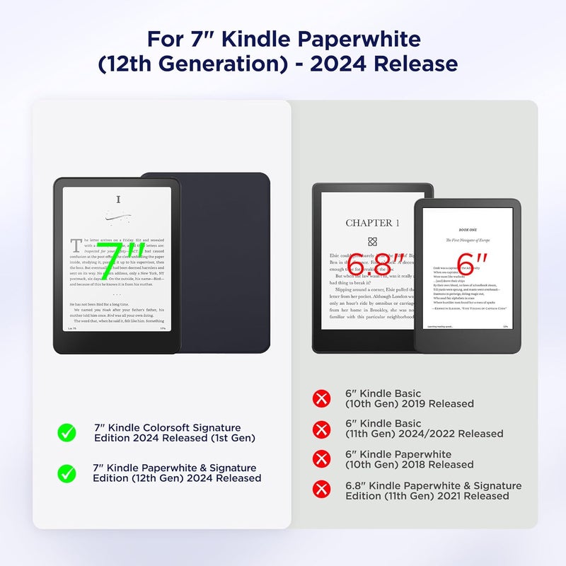 SESENSE Detachable Magnetic Case for 7'' Kindle Paperwhite 12th Gen 2024 and Kindle Colorsoft Signature Edition, Slim PU Shell Cover Case with Auto Wake/Sleep, Dark Blue - Image 2