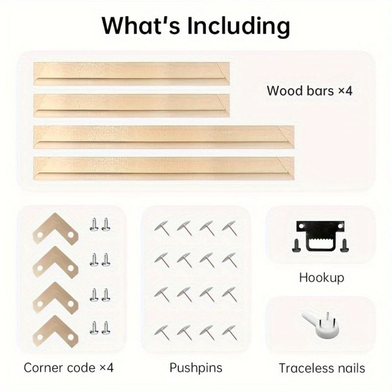 Wooden Canvas Frame Kit 50x60cm Includes Strips Brackets Push Pins Hook - Image 2