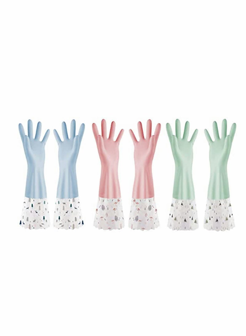Excefore Rubber Cleaning Gloves Reusable Waterproof Household Kitchen Dishwashing Glove Long Sleeves Kitchen Cleaning Food Handling Working Painting Gardening Pet Care Large (3 Pairs)  - Image 1