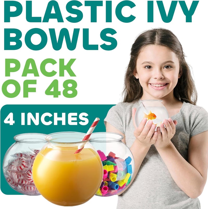 JoyServe 16 Oz Plastic Fish Bowl (48 Pack) 4 Inch Heavy Duty Plastic Ivy Bowls, for Candy, Carnival Games, Prizes, Centerpieces and Party Decoration Supplies, BPA-Free - Image 2