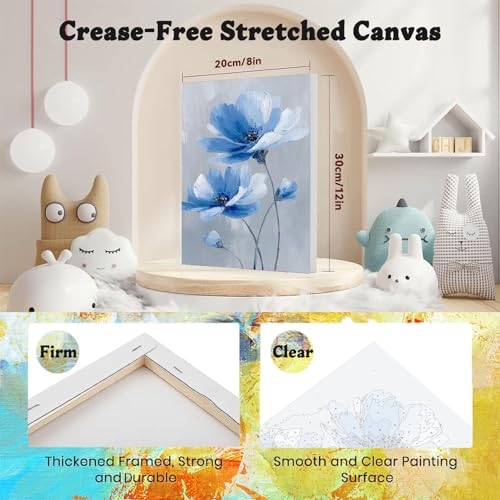 xackcme 4 Pack Paint by Numbers for Adults with Framed Canvas with Wooden Easel Easy Flower Paint by Number for Beginners Flowers Acrylic Oil Painting on Canvas with Brushes for Home Wall Decor 8x12 inch - Image 3