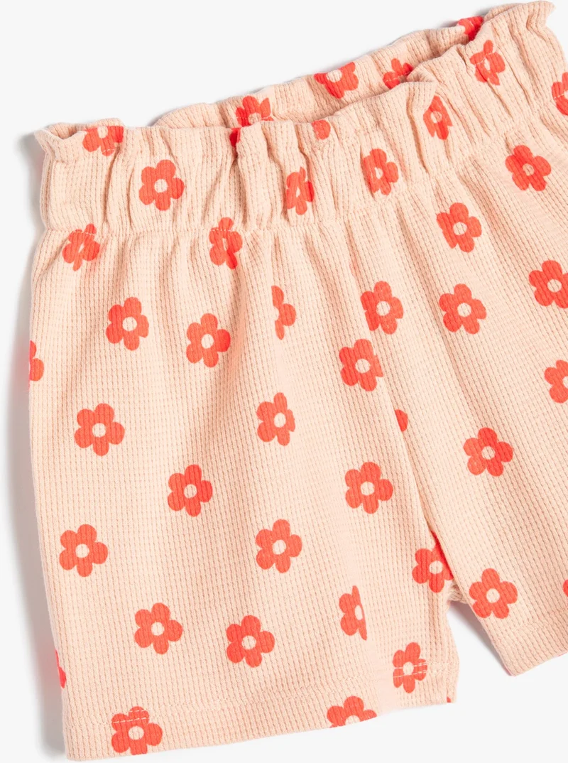 كوتون Cotton Shorts Floral Textured Cotton with Elastic Waist