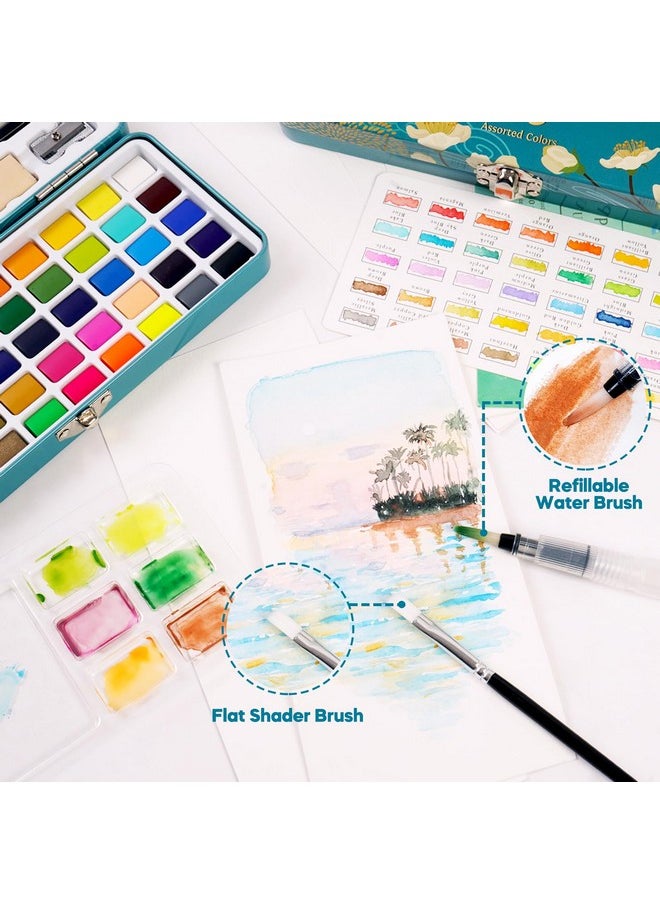 Tavolozza Fine Arts Tavolozza Watercolor Paint Set, 50 Vivid Colors Including Metallic And Fluorescent Colors In Gift Box,Perfect Watercolor Set For Artists, Painting Lovers  - Image 3