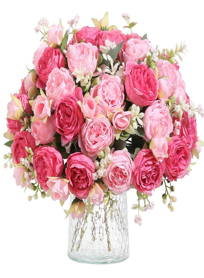 Floweroyal باقة زهور الفاوانيا الاصطناعية من فلاورويال، 4 باقات، زهور وردية، زهور الفاوانيا الحريرية، مثالية لتزيين طاولات حفلات الزفاف، وتنسيق الزهور، وديكور المنزل والمطبخ. - Image 1