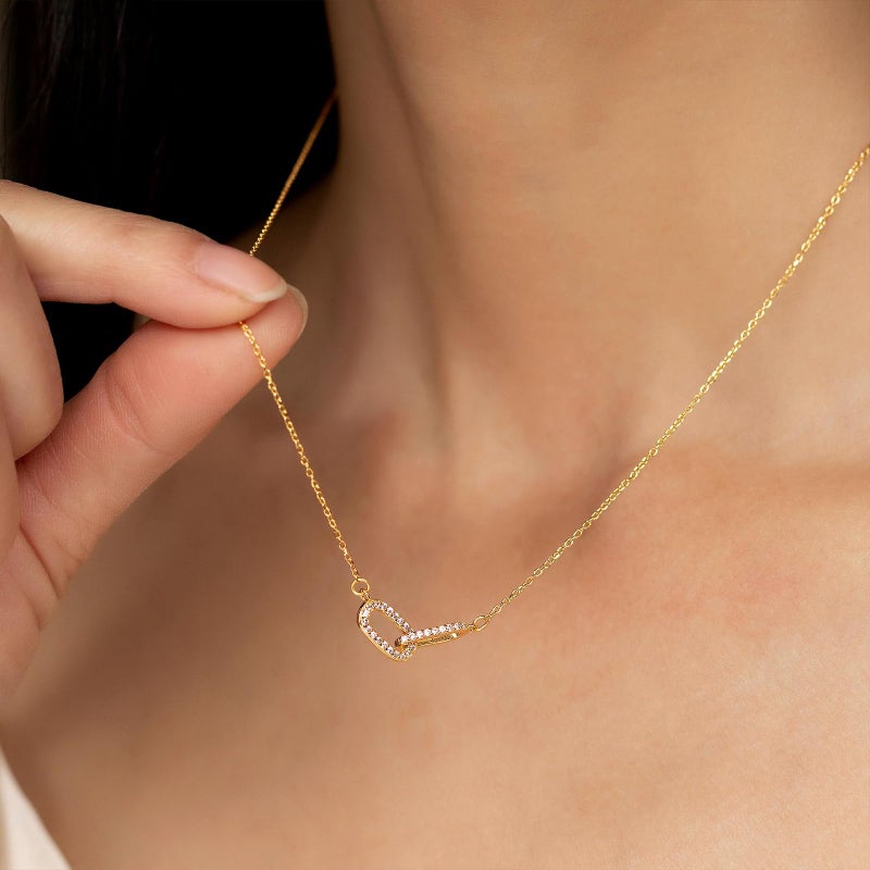 Zeffy Dainty Diamond Paperclip Necklace Simple Cute Minimalist Open Oval Necklaces Jewelry for Women Gifts - Image 3