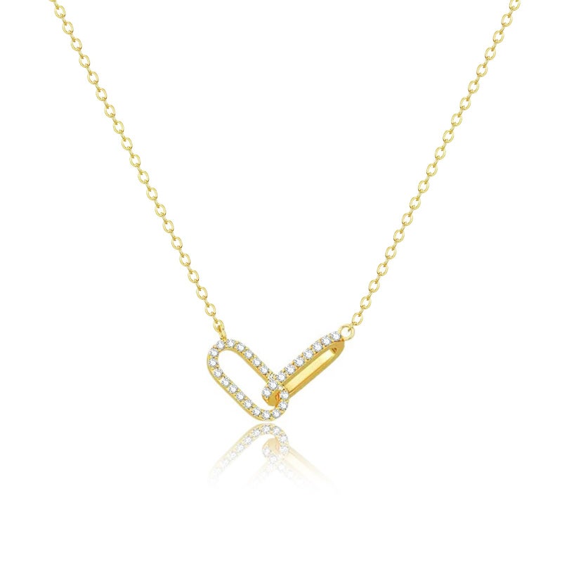 Zeffy Dainty Diamond Paperclip Necklace Simple Cute Minimalist Open Oval Necklaces Jewelry for Women Gifts - Image 1