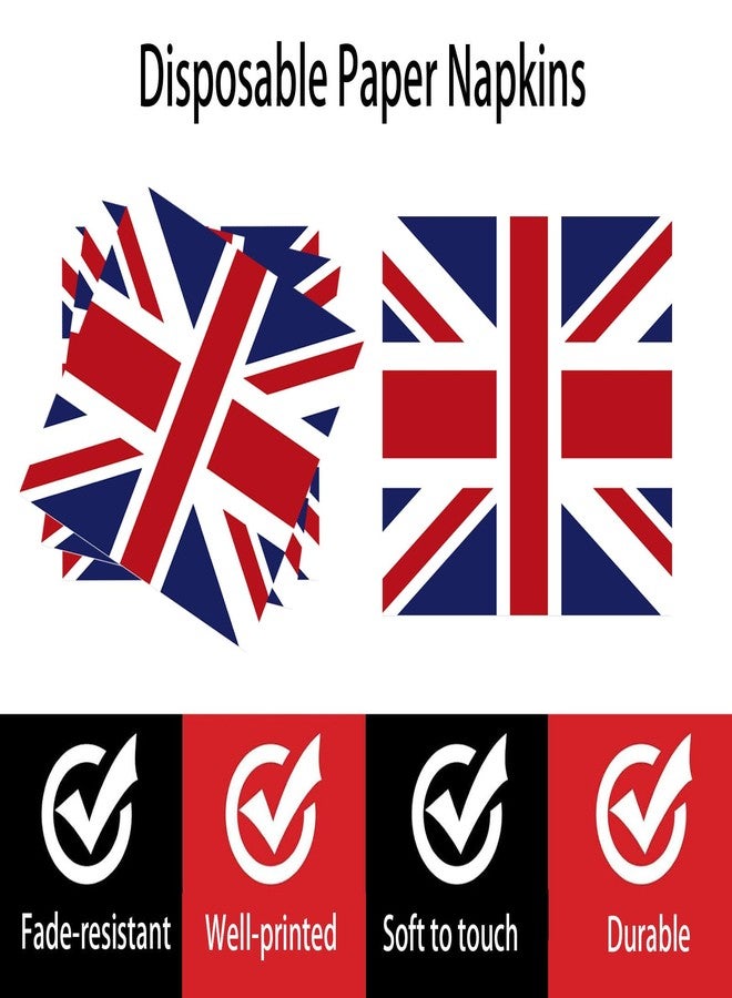 BHNACIER 40pcs British Party Napkins UK Flag Napkins British Flag Party Napkins British Flag Party Supplies Union Jack Paper Napkins England Flag Paper Luncheon Napkins for Union Jack Party Decorations - Image 2