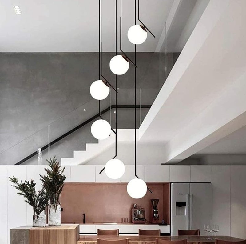 LEGEEN 6-Lights Round Cluster Black Colour Modren Style Chandelier Hanging Pendant Ceiling Fixture Light Lamp for- Kitchen, Hall, Lobby, Restaurant, Bar, Living Room, Bedroom, Hotel, Dining Etc - Image 1