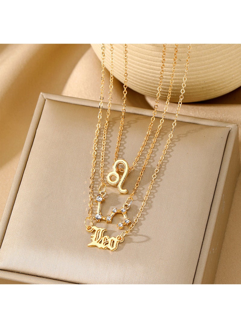 3Pcs Leo Symbol Necklace, Retro Gold Plated 12 Constellation Pendant, zodiac sign - Image 2