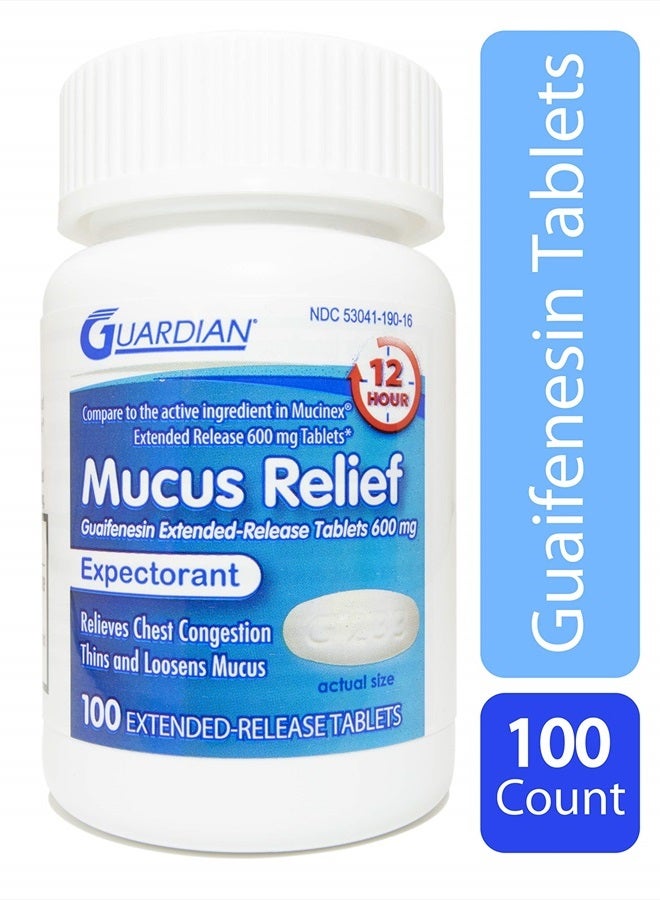 GUARDIAN Mucus Relief, 600mg Guaifenesin 12 Hour Extended Release, Chest Congestion Expectorant (100 Count Bottle) - Image 4