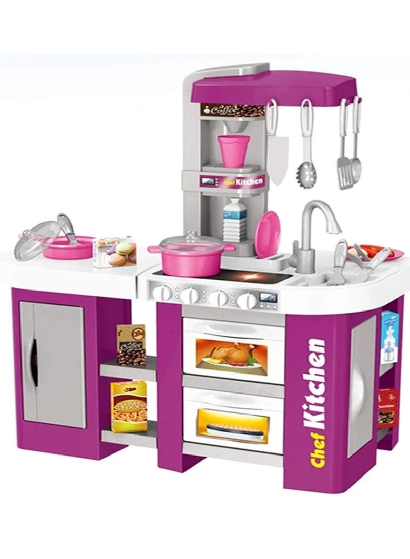 كيتشن مجموعة أدوات المطبخ الكبيرة للأطفال من ليتل شيف، مع ضوء النار وأواني المطبخ للطعام الصوتي. مجموعة أدوات طبخ المطبخ والشاي والفواكه والخضروات ألعاب تعليمية - Image 1