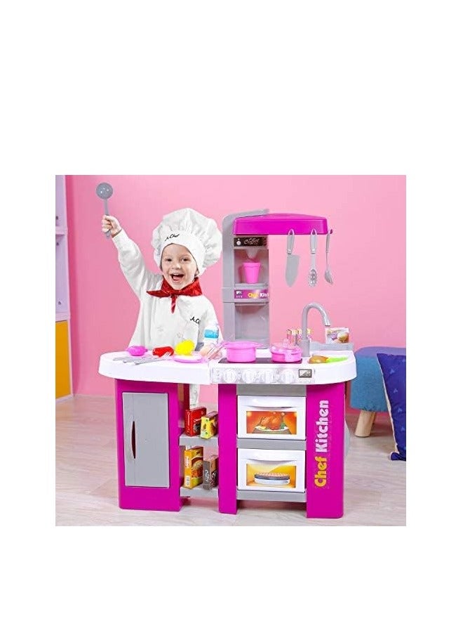 كيتشن مجموعة أدوات المطبخ الكبيرة للأطفال من ليتل شيف، مع ضوء النار وأواني المطبخ للطعام الصوتي. مجموعة أدوات طبخ المطبخ والشاي والفواكه والخضروات ألعاب تعليمية - Image 2