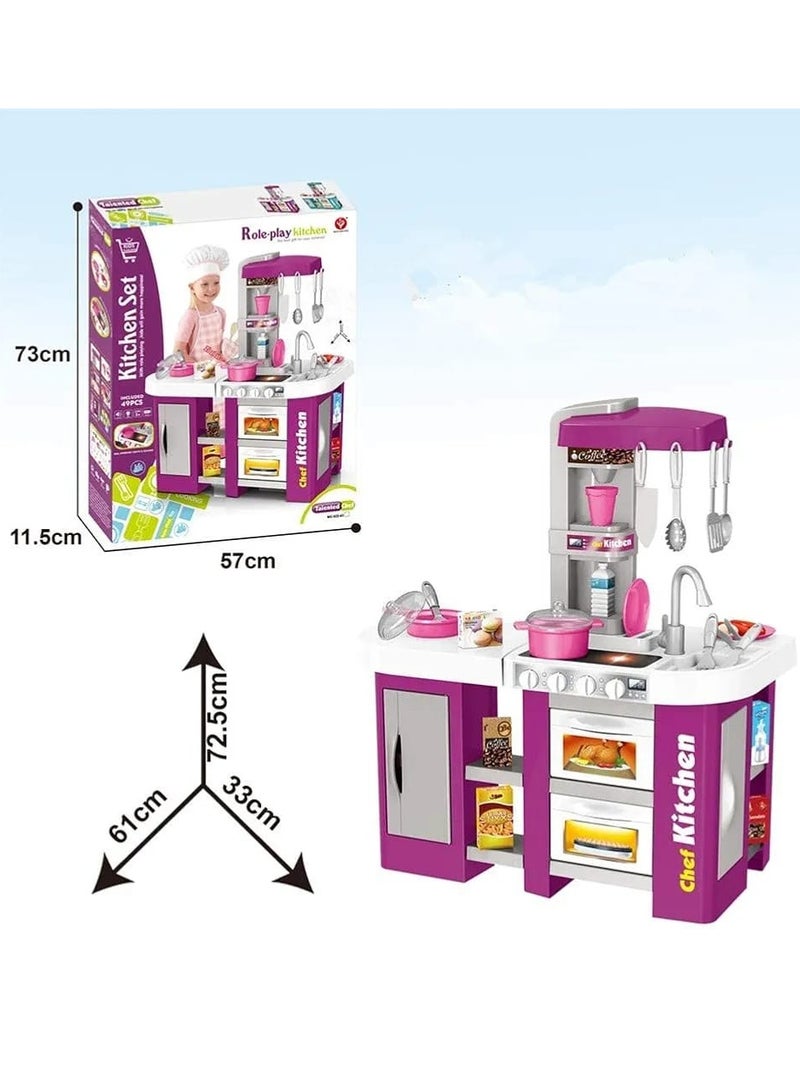 كيتشن مجموعة أدوات المطبخ الكبيرة للأطفال من ليتل شيف، مع ضوء النار وأواني المطبخ للطعام الصوتي. مجموعة أدوات طبخ المطبخ والشاي والفواكه والخضروات ألعاب تعليمية - Image 4