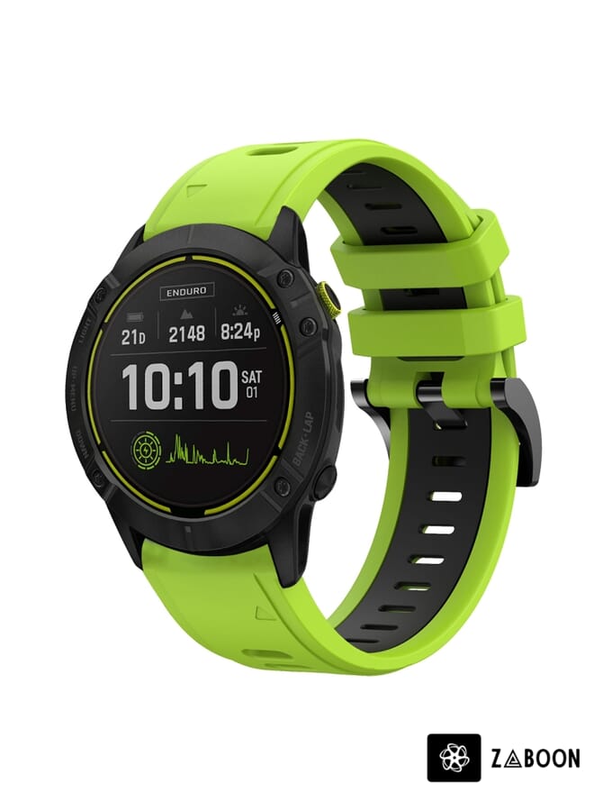 Zaboon Watch Band For Garmin Enduro 26mm Two-Color Sports Silicone (Lime Green + Black) - Image 1