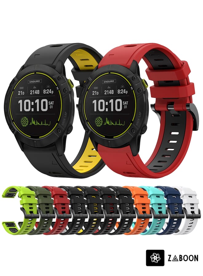 Zaboon Watch Band For Garmin Enduro 26mm Two-Color Sports Silicone (Lime Green + Black) - Image 3