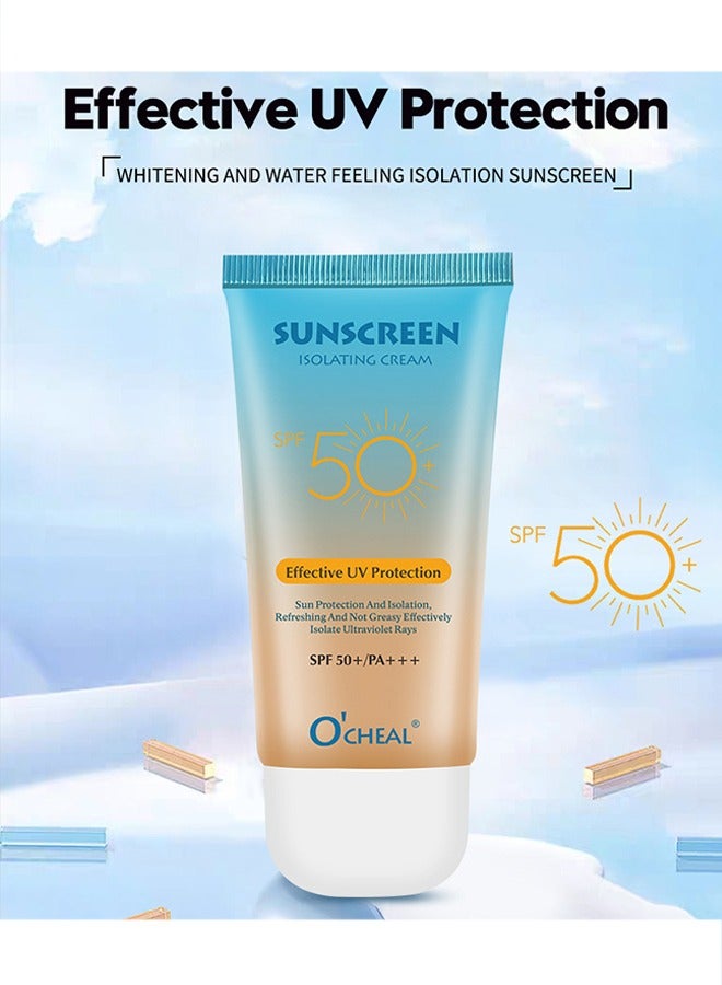 OCHEAL Sunscreen Isolating Cream Effective UV Protection ,Face Sunblock Non-Sticky Cream Protect SPF50(60g) - Image 1
