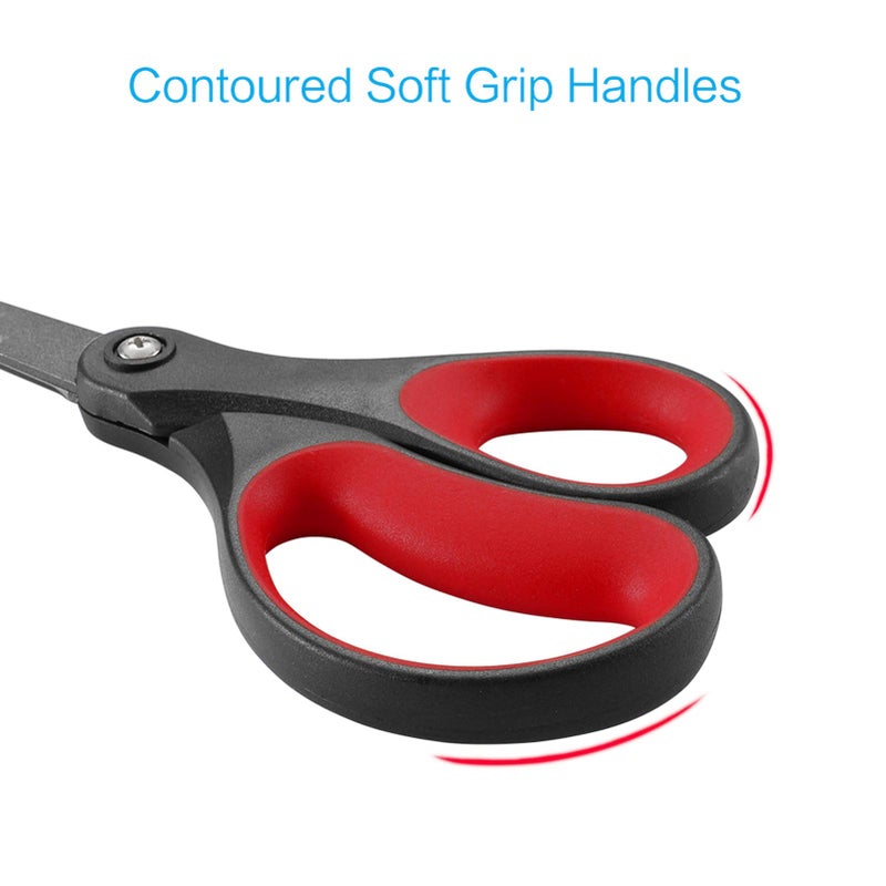 LIVINGO 2 Pack 8" Titanium Non-Stick Scissors, Professional Stainless Steel Comfort Grip, All-Purpose, Straight Office Craft Scissors for DIY(Red/Black) - Image 3