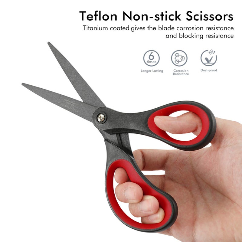 LIVINGO 2 Pack 8" Titanium Non-Stick Scissors, Professional Stainless Steel Comfort Grip, All-Purpose, Straight Office Craft Scissors for DIY(Red/Black) - Image 4