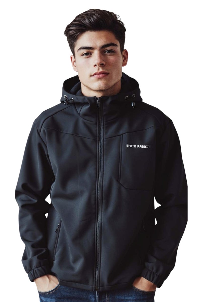 وايت رابيت جاكيت رجالي سوفت شيل مقاوم للماء من وايت رابيت – تصميم بغطاء رأس وسحاب كامل - Image 3