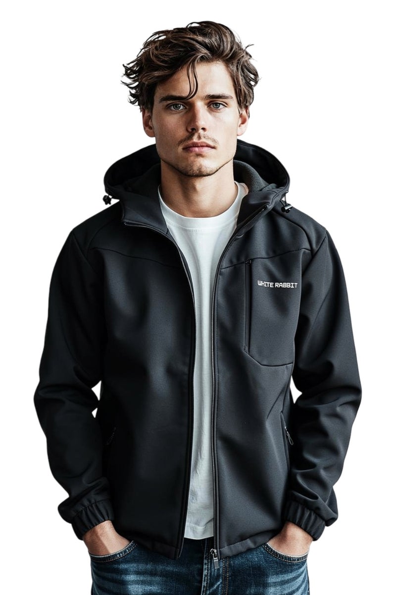 وايت رابيت جاكيت رجالي سوفت شيل مقاوم للماء من وايت رابيت – تصميم بغطاء رأس وسحاب كامل - Image 2