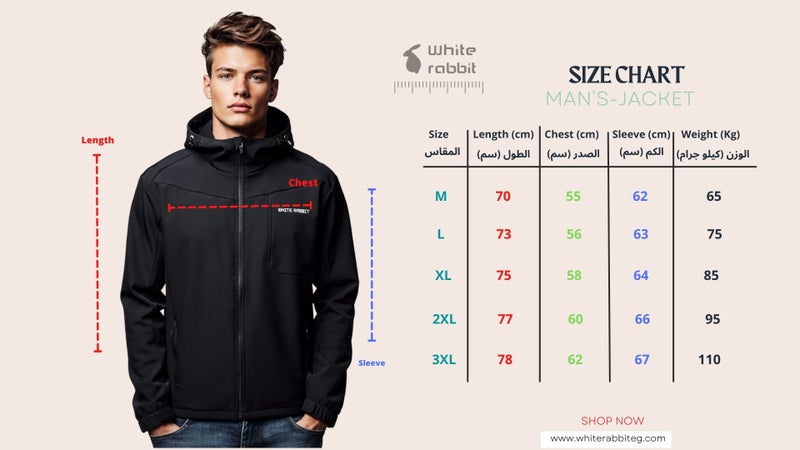 وايت رابيت جاكيت رجالي سوفت شيل مقاوم للماء من وايت رابيت – تصميم بغطاء رأس وسحاب كامل - Image 5