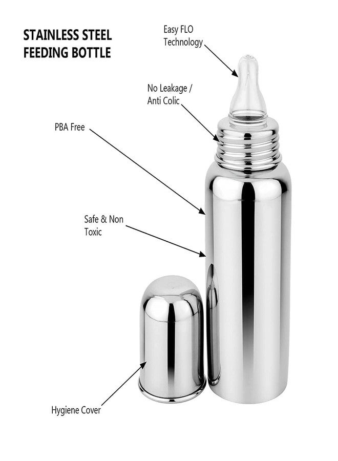 Chopchi Stainless Steel Infant Baby Feeding Bottle, BPA Free, Anti-Colic, Plastic-Free, Medium-Flow Nipple Pack of-1 (240 ML) - Image 4