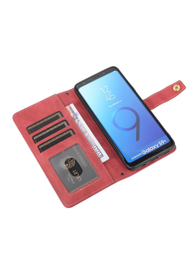 اس-توب جراب لهاتف Samsung Galaxy S9+ مصنوع من جلد البولي يوريثان الحراري مع حامل وفتحة للبطاقات ومحفظة وحبل تثبيت - Image 5