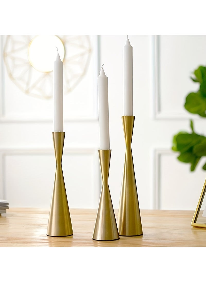 مجموعة من 3 حاملات شموع برونزية/سوداء - حوامل معدنية رفيعة الخصر لحفلات الزفاف وطاولات الطعام وديكورات العطلات - مقاومة للصدأ وقاعدة ثقيلة - Image 3